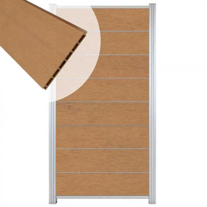 Korting Zelfbouw schutting composiet Modular bruin gevlamd - blank alu accessoires (90 x 180 cm)