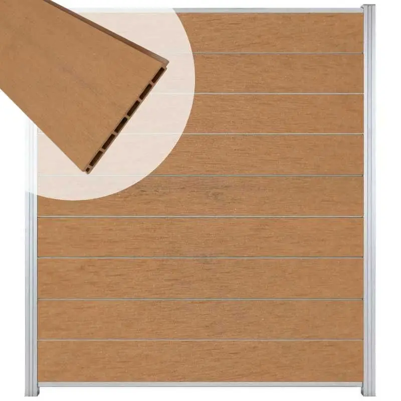 Koop Online Zelfbouw schutting composiet Modular bruin gevlamd - blank alu accessoires (180 x 200 cm)
