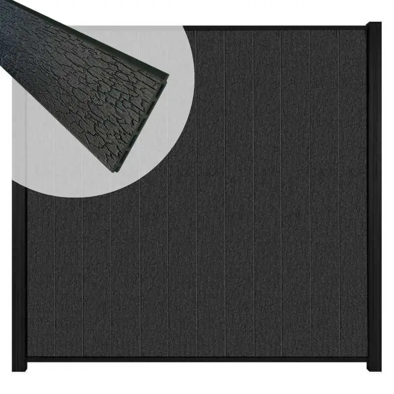 Laatste Kans Schutting composiet Mix & Match Shou Sugi Ban verticaal met zwart alu accessoires (170 x 180 cm)