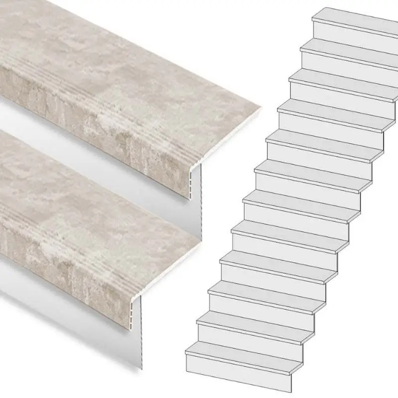 Traprenovatie set - rechte trap - 16 treden SPC toplaag Beton Taupe incl. witte stootborden Goedkoop