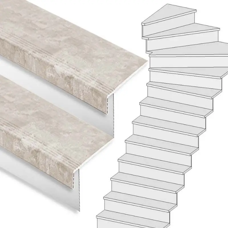 Op = Op Traprenovatie set - 1 kwart draai - 13 treden SPC toplaag Beton Taupe incl. witte stootborden