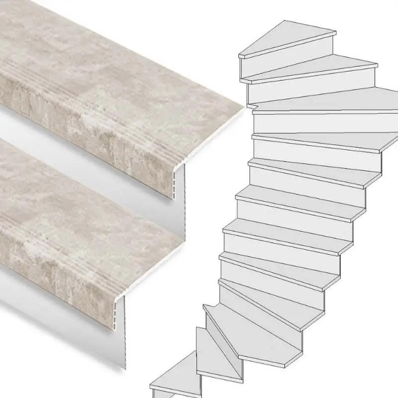 Traprenovatie set - 2 kwart draai - 14 treden SPC toplaag Beton Taupe incl. witte stootborden Must-Have