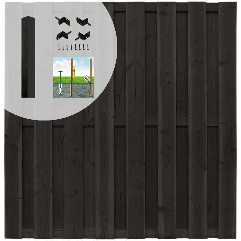 Schutting set vuren Finch recht 15L rvs zwart (9,42 meter) Weekendaanbieding