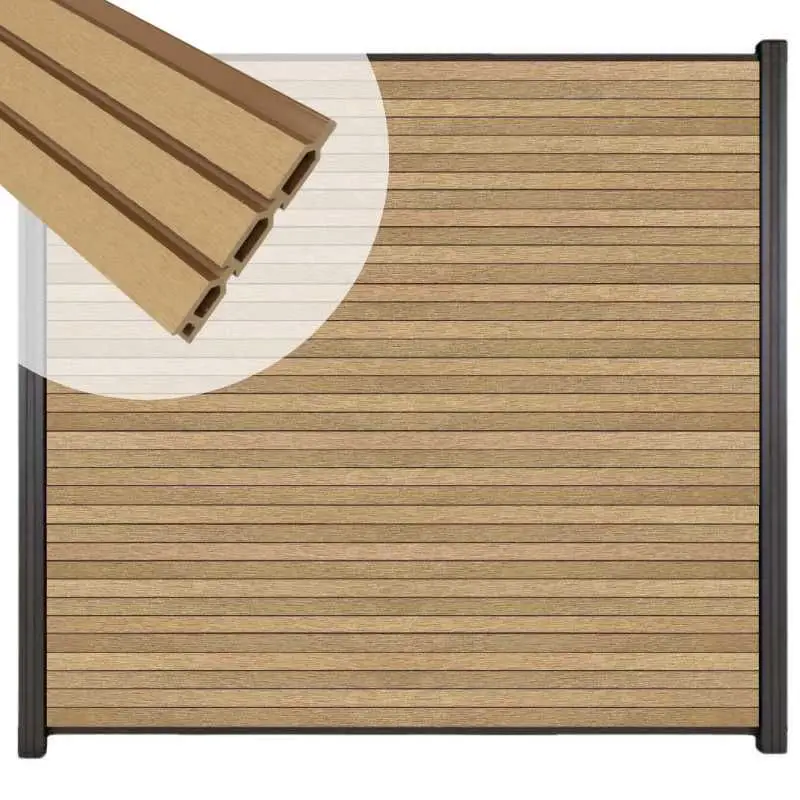 Lage Kosten Zelfbouw schutting composiet Rhombus Triple teak - antraciet alu accessoires (180 x 180 cm)