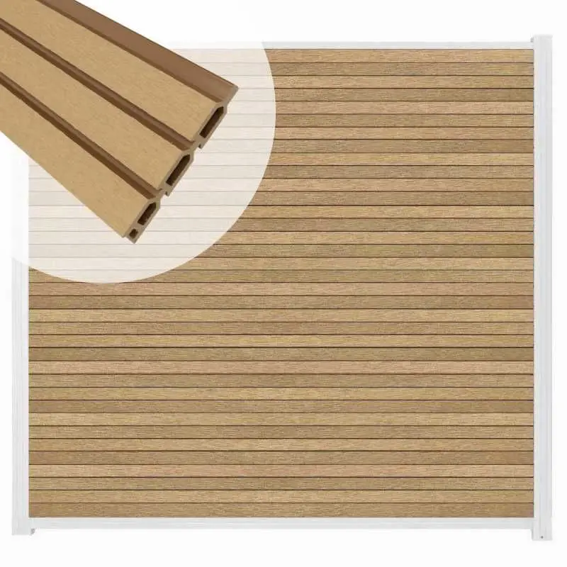 Zelfbouw schutting composiet Rhombus Triple teak - wit alu accessoires (180 x 180 cm) Rechtstreeks Van De Fabrikant