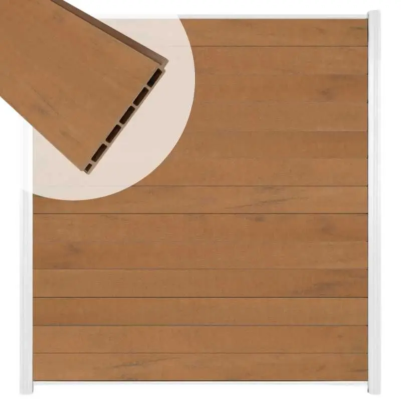 Lage Kosten Zelfbouw schutting composiet Mix & Match bruinvlam - wit alu accessoires (180 x 200 cm)