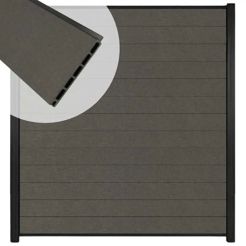 Zelfbouw schutting composiet Mix & Match antraciet - zwart alu accessoires (180 x 200 cm) Laatste Versie