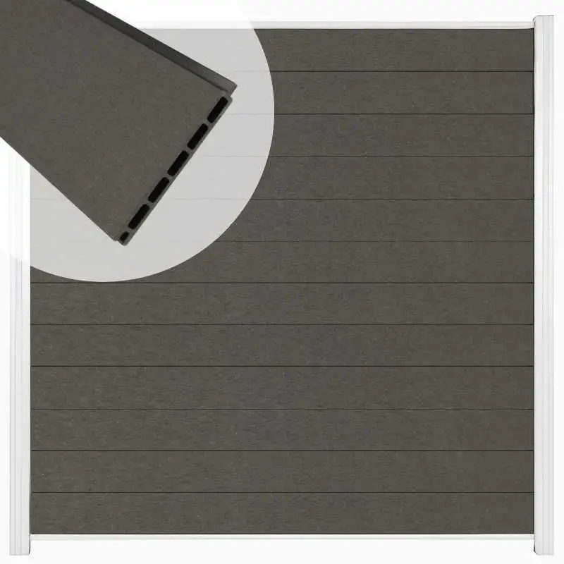 Zelfbouw schutting composiet Mix & Match antraciet - wit alu accessoires (180 x 180 cm) Hete Deal