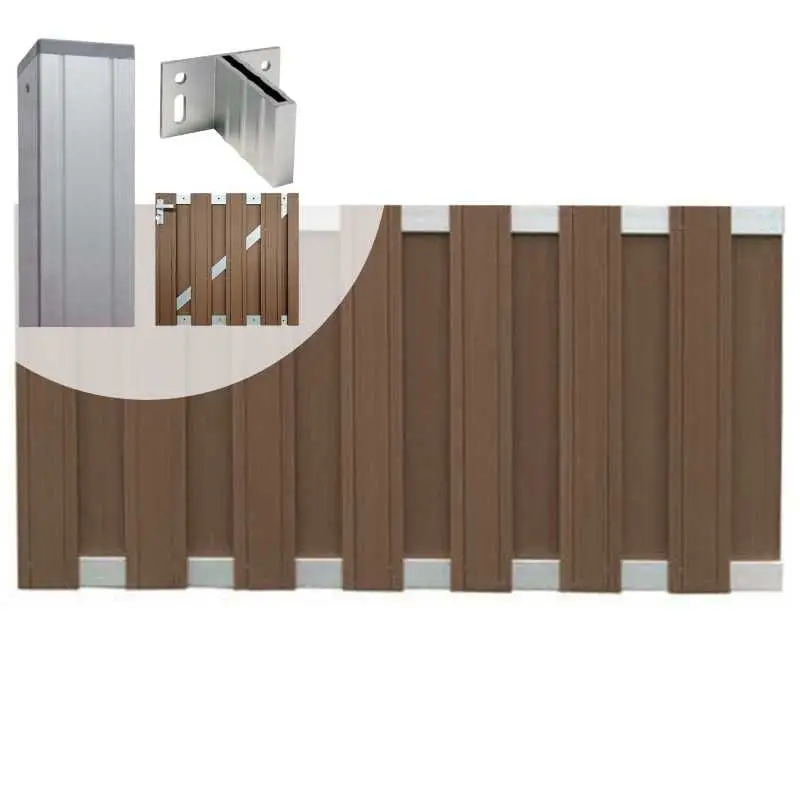 Meest Verkocht Tuinhek met poort set composiet Stijl bruin met blank aluminium frame (4,88 mtr)