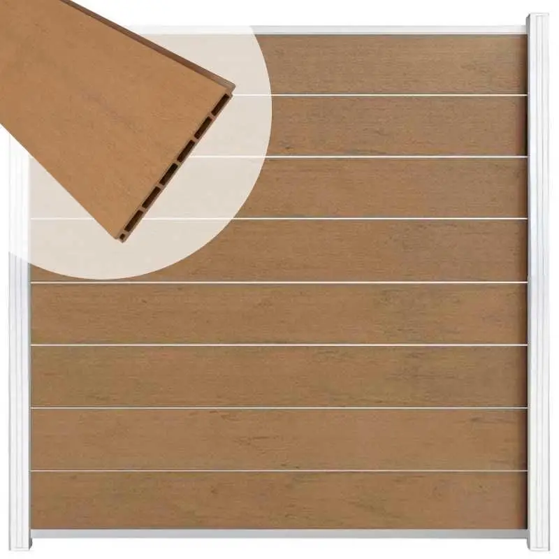 Zelfbouw schutting composiet Modular bruin gevlamd - wit alu accessoires (180 x 180 cm) Rechtstreeks Van De Fabrikant