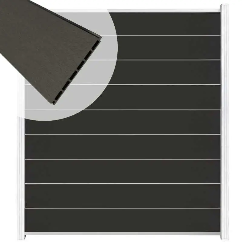 Zelfbouw schutting composiet Modular antraciet - wit alu accessoires (180 x 200 cm) Flitsaanbieding