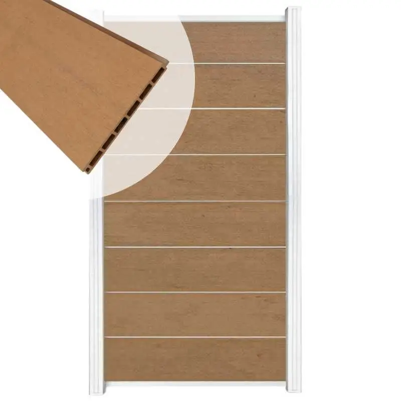 Dagaanbieding Zelfbouw schutting composiet Modular bruin gevlamd - wit alu accessoires (90 x 180 cm)