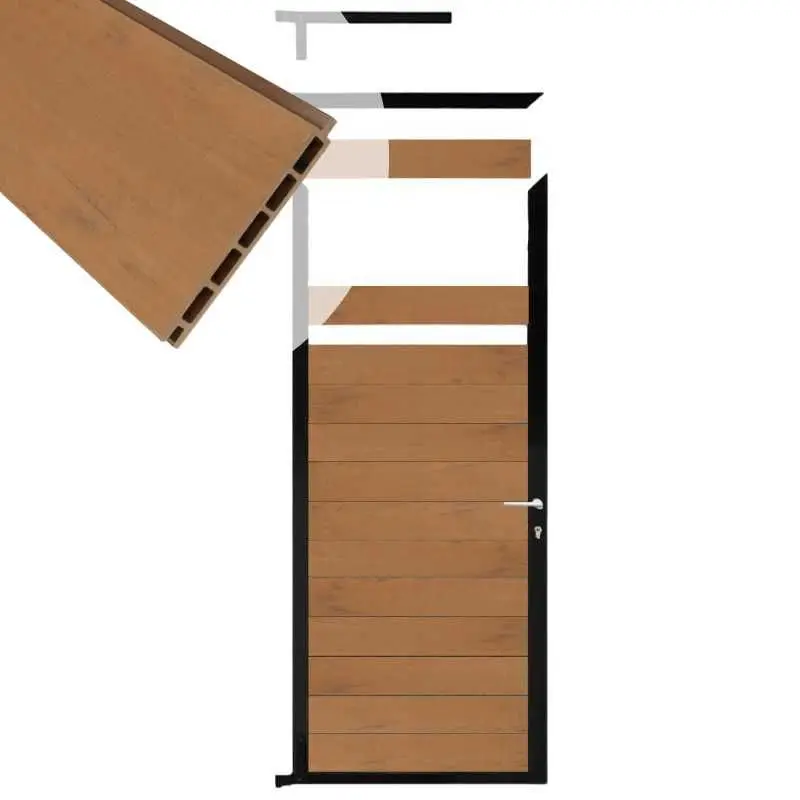 Tuindeur aluminium zwart frame Mix & Match - composiet bruin gevlamd (90 x 200 cm) Veilige Betaling