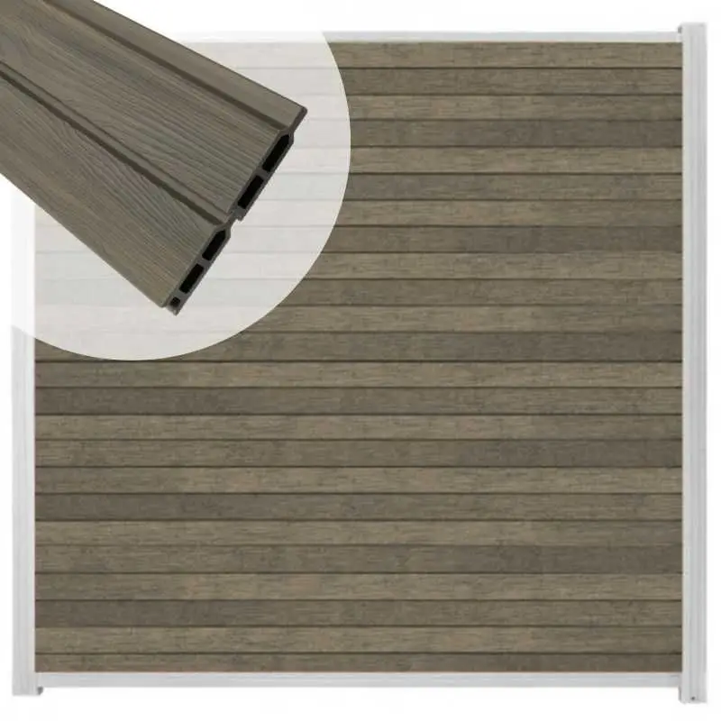 Zelfbouw schutting composiet Rhombus Double grijs - wit alu accessoires (180 x 180 cm) Koop Online