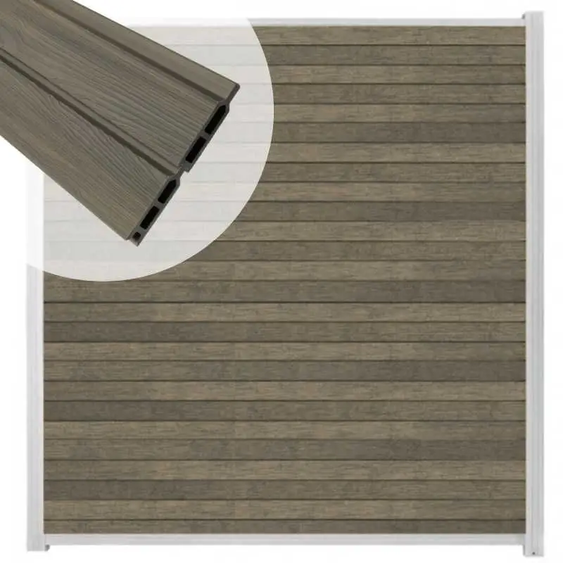 Zelfbouw schutting composiet Rhombus Double grijs - wit alu accessoires (180 x 200 cm) Gereduceerde Prijs