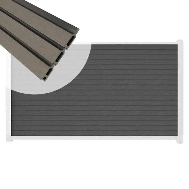 Lage Kosten Zelfbouw schutting composiet Rhombus Triple rock grey - wit alu accessoires (180 x 90 cm)