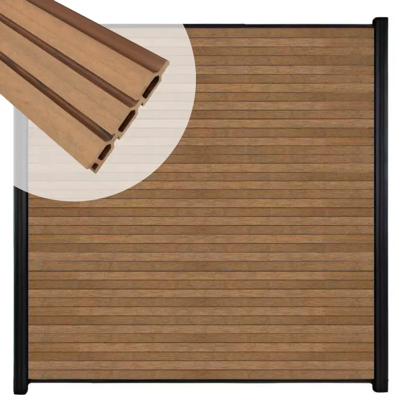 Zelfbouw schutting composiet Rhombus Triple bruin gevlamd - zwart alu accessoires (180 x 200 cm) Actieprijs
