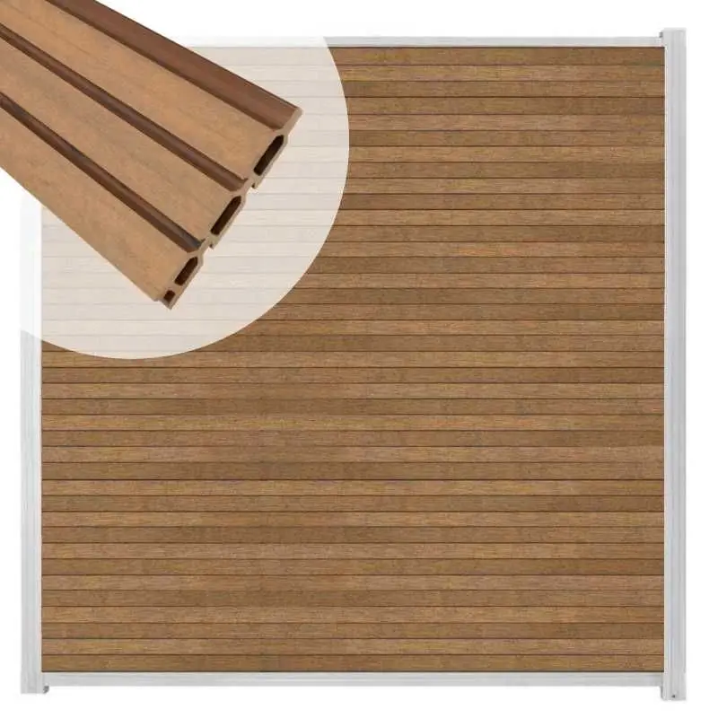 Zelfbouw schutting composiet Rhombus Triple bruin gevlamd - blank alu accessoires (180 x 200 cm) Gecertificeerd