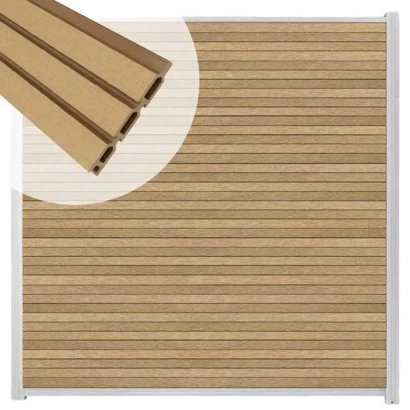 Gecertificeerd Zelfbouw schutting composiet Rhombus Triple teak - blank alu accessoires (180 x 200 cm)