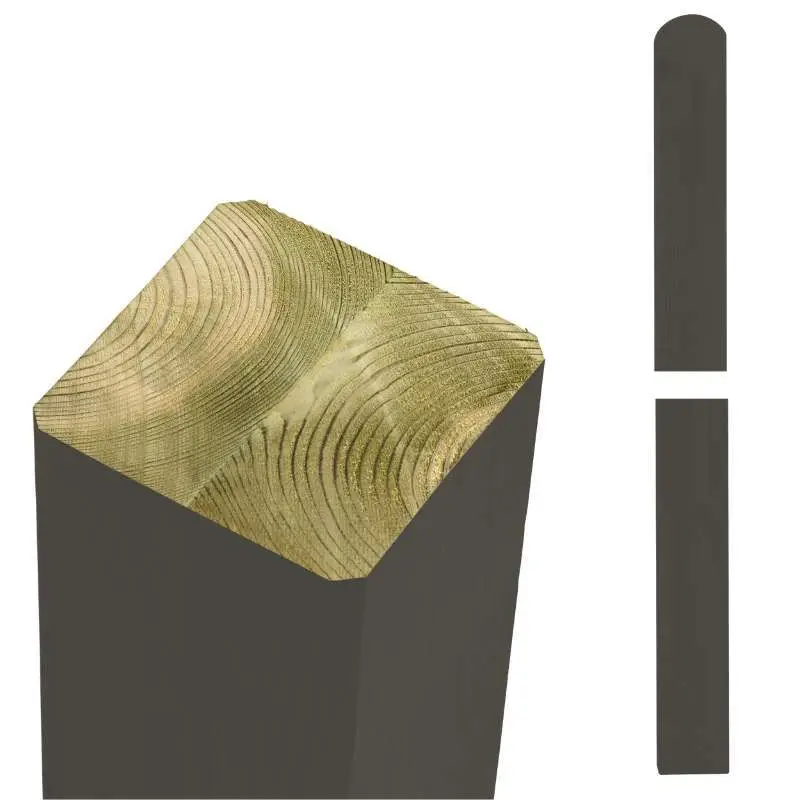 Betaalbaar Hekpaal vuren 9 x 9 cm ombergrijs ongepunt met afgeronde kant geschaafd
