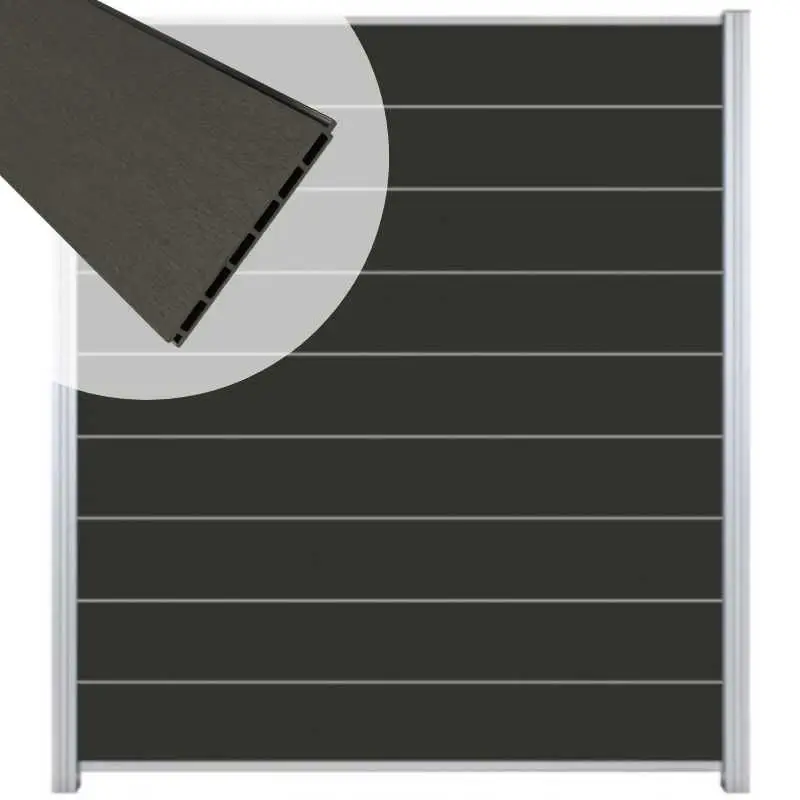Express Levering Zelfbouw schutting composiet Modular antraciet - blank alu accessoires (180 x 200 cm)