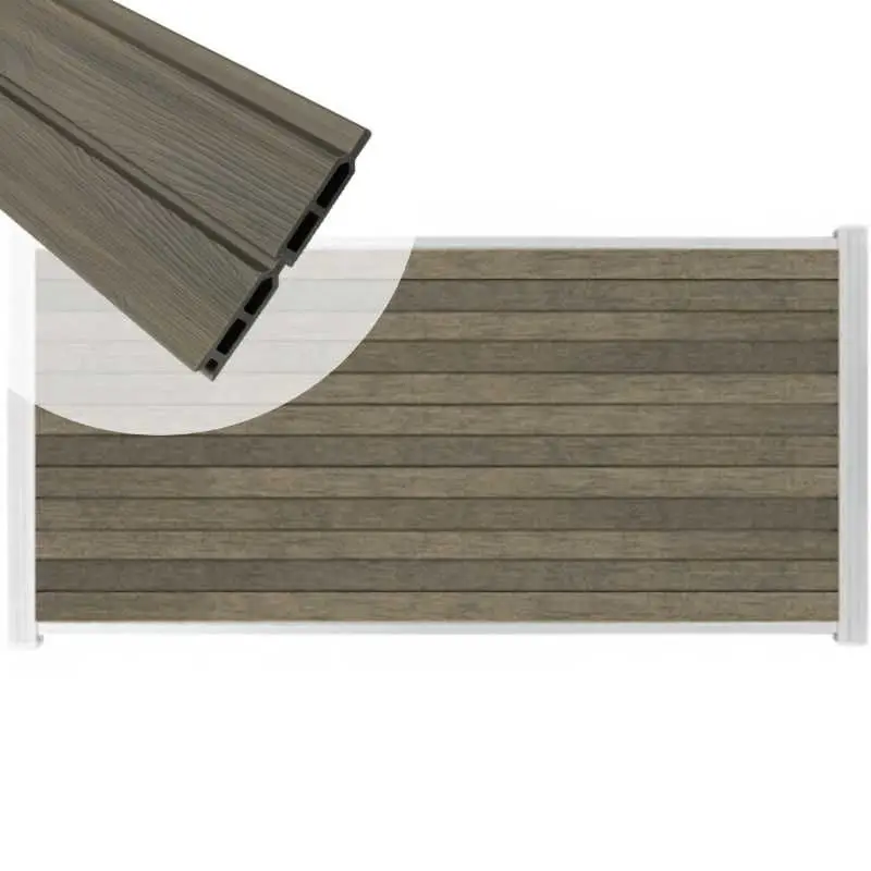 Zelfbouw schutting composiet Rhombus Double grijs - wit alu accessoires (180 x 90 cm) Dagaanbieding