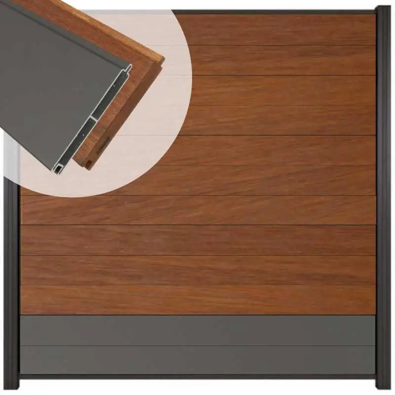 Gecertificeerd Zelfbouw schutting hardhout Mix & Match Bamboe / antraciet - antraciet alu accessoires (180 x 180 cm)