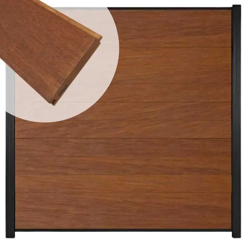 Speciale Aanbieding Zelfbouw schutting hardhout Mix & Match Bamboe - zwart alu accessoires (180 x 180 cm)