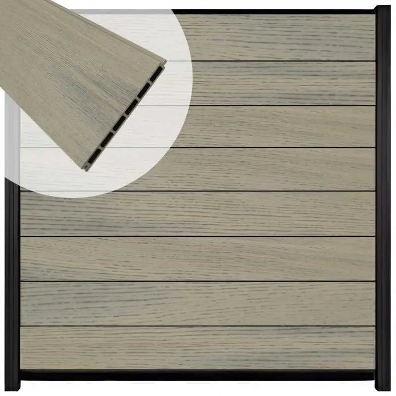 Zelfbouw schutting composiet Modular co-ex grijs - zwart alu accessoires (180 x 180 cm) Goedkoop