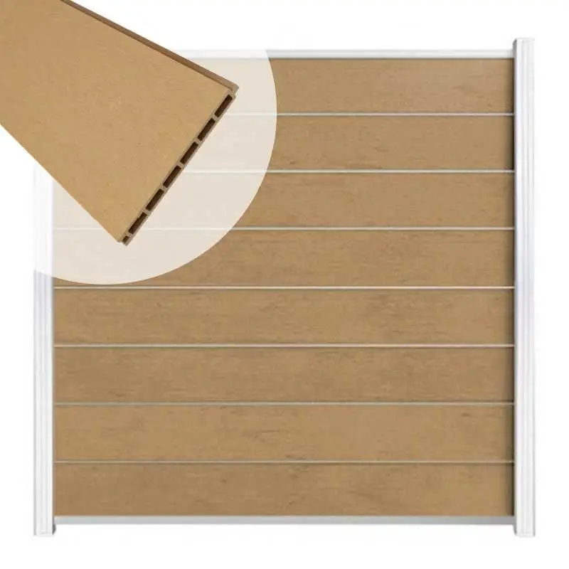 Zelfbouw schutting composiet Modular teak - wit alu accessoires (180 x 180 cm) Laatste Versie
