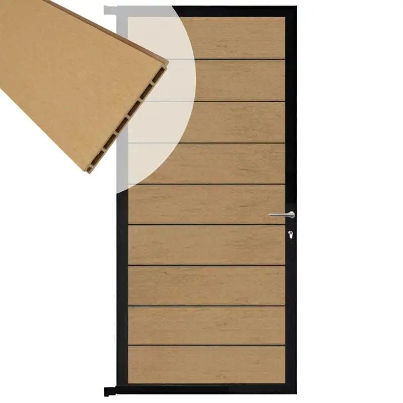 Tuindeur aluminium zwart frame Modular - composiet teak (90 x 200 cm) Direct Verzonden