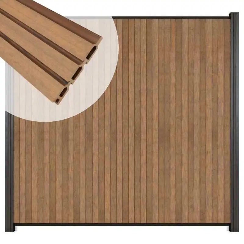 Uitverkoop Zelfbouw schutting verticaal Rhombus Triple bruin gevlamd - antraciet alu accessoires (170 x 180 cm)