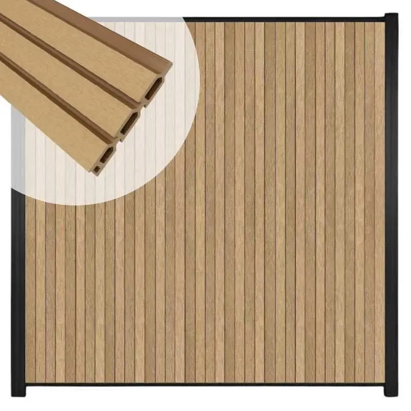 Zelfbouw schutting verticaal Rhombus Triple teak - zwart alu accessoires (170 x 180 cm) Op = Op