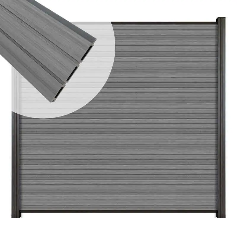 Zelfbouw schutting composiet co-ex Rhombus Triple Naturel Grey - zwart alu accessoires (180 x 180 cm) Populair