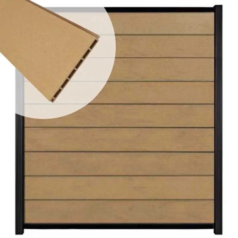 Zelfbouw schutting composiet Modular teak - zwart alu accessoires (180 x 200 cm) Beste Prijs