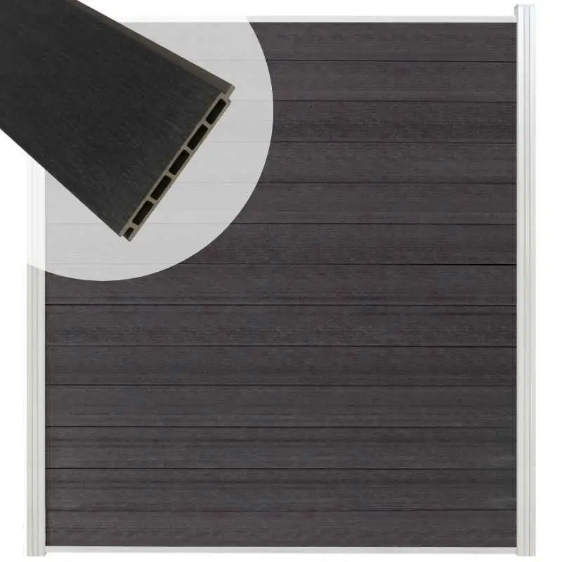 Schutting composiet co-extrusie Garda antraciet met blank aluminium kader (180 x 200 cm) Snelle Levering