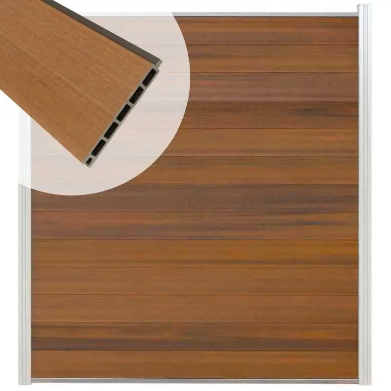 Schutting composiet co-extrusie Garda teak met blank aluminium kader (180 x 200 cm) Aanbieding