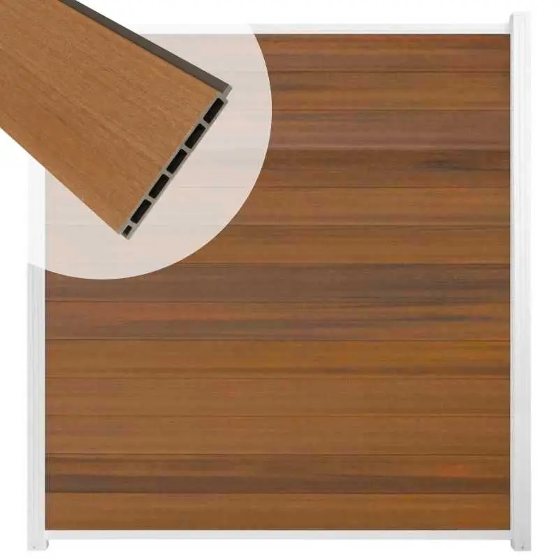 Exclusieve Aanbieding Schutting composiet co-extrusie Garda teak met wit aluminium kader (180 x 200 cm)