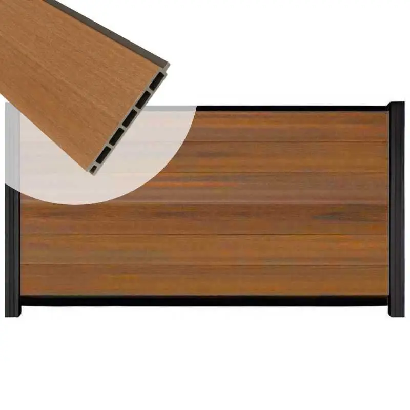 Schutting composiet co-extrusie Garda teak met zwart aluminium kader (180 x 90 cm) Betrouwbaar