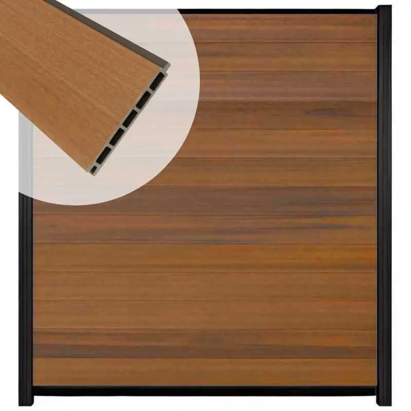 Hete Deal Schutting composiet co-extrusie Garda teak met zwart aluminium kader (180 x 200 cm)