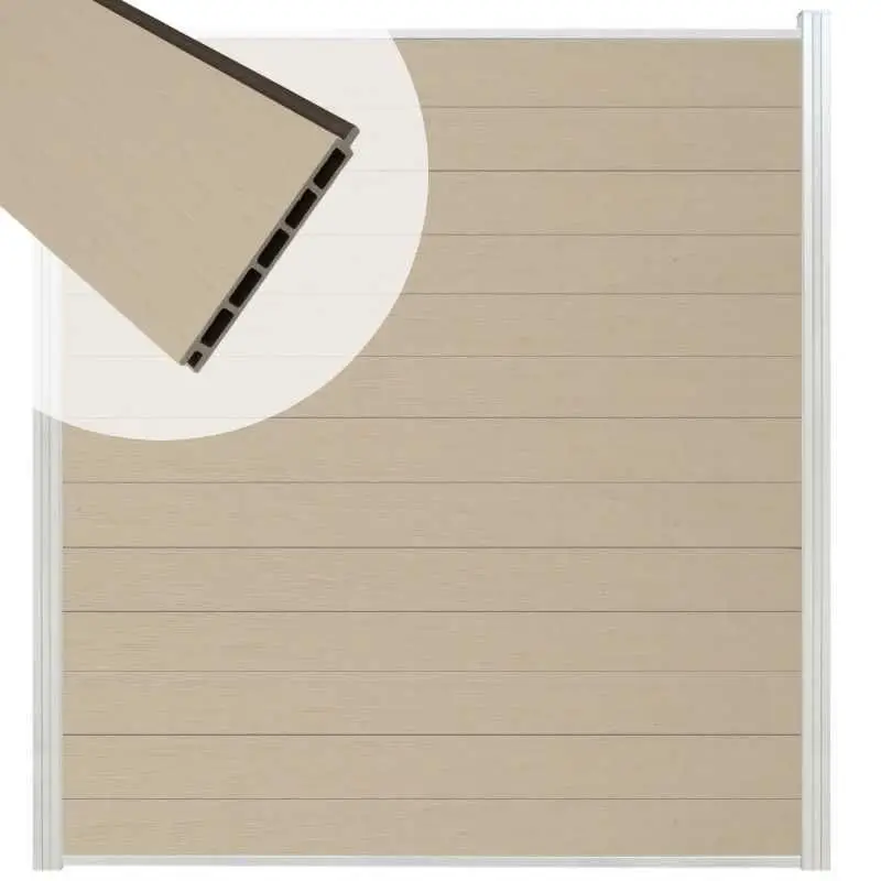 Schutting composiet co-extrusie Garda beige met blank aluminium kader (180 x 200 cm) Betaalbaar