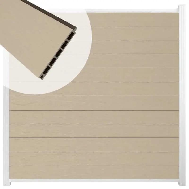 Schutting composiet co-extrusie Garda beige met wit aluminium kader (180 x 180 cm) Korting