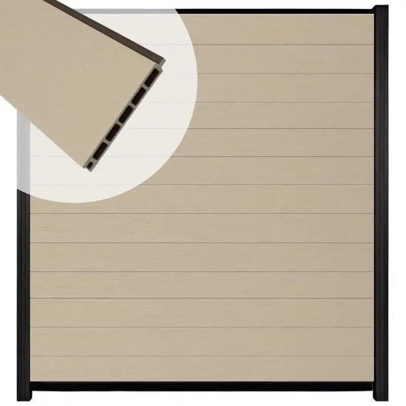 Schutting composiet co-extrusie Garda beige met zwart aluminium kader (180 x 200 cm) Lage Kosten