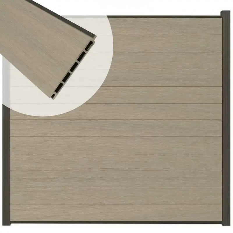 Schutting composiet co-extrusie Garda vergrijsd bruin met antraciet alu kader (180 x 200 cm) Tijdelijk Beschikbaar