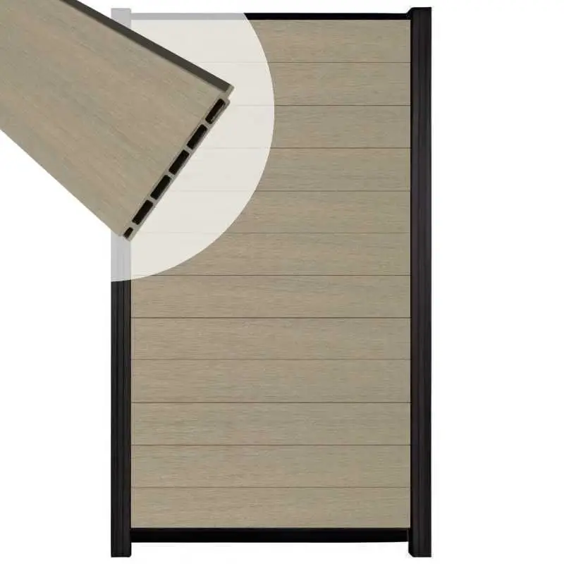 Schutting composiet co-extrusie Garda vergrijsd bruin met zwart alu kader (90 x 180 cm) Favoriet