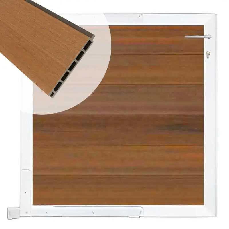 Premium Tuinpoort composiet Garda teak met wit alu kader (90 x 90cm)