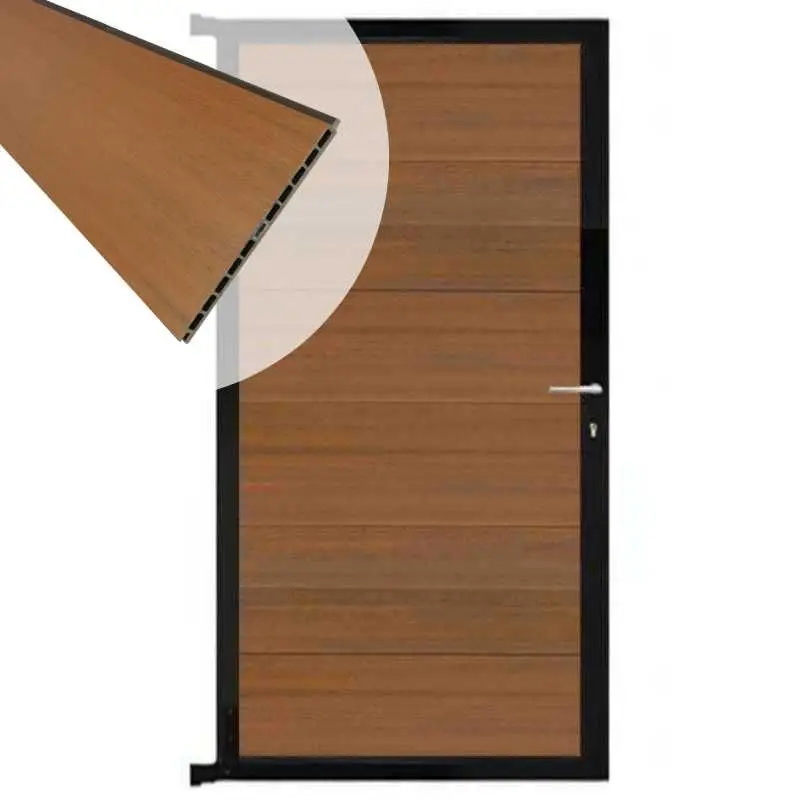 Must-Have Tuindeur composiet Como teak met zwart alu kader (90 x 180 cm)
