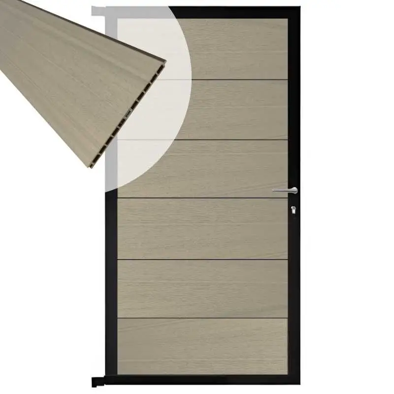 Tuindeur composiet Como vergrijsd bruin met zwart alu kader (90 x 180 cm) Premium