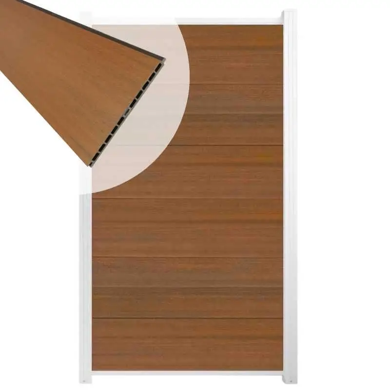 Laatste Versie Schutting composiet co-extrusie Como teak met wit aluminium kader (90 x 180 cm)