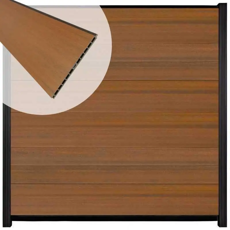Beperkte Voorraad Schutting composiet co-extrusie Como teak met zwart aluminium kader (180 x 180 cm)